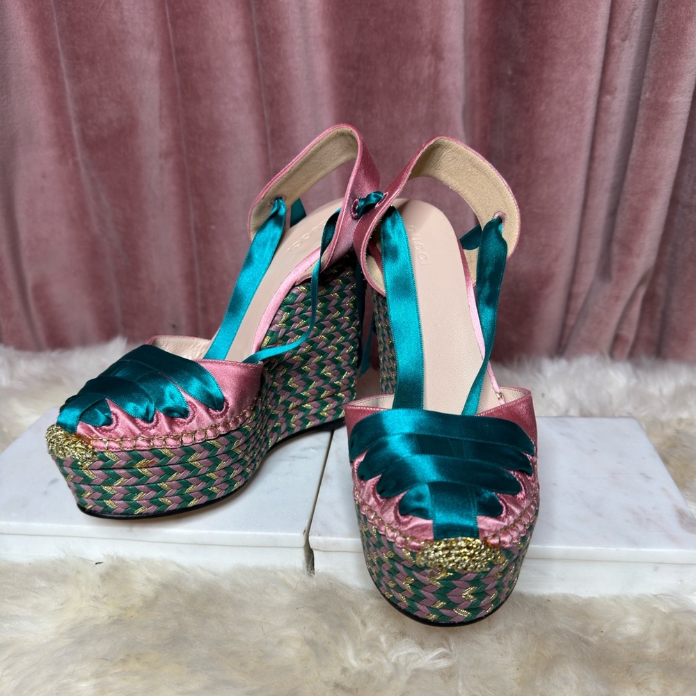 Gucci Satin Ribbon Espradille Wedge size 38 - Picture 4 of 11